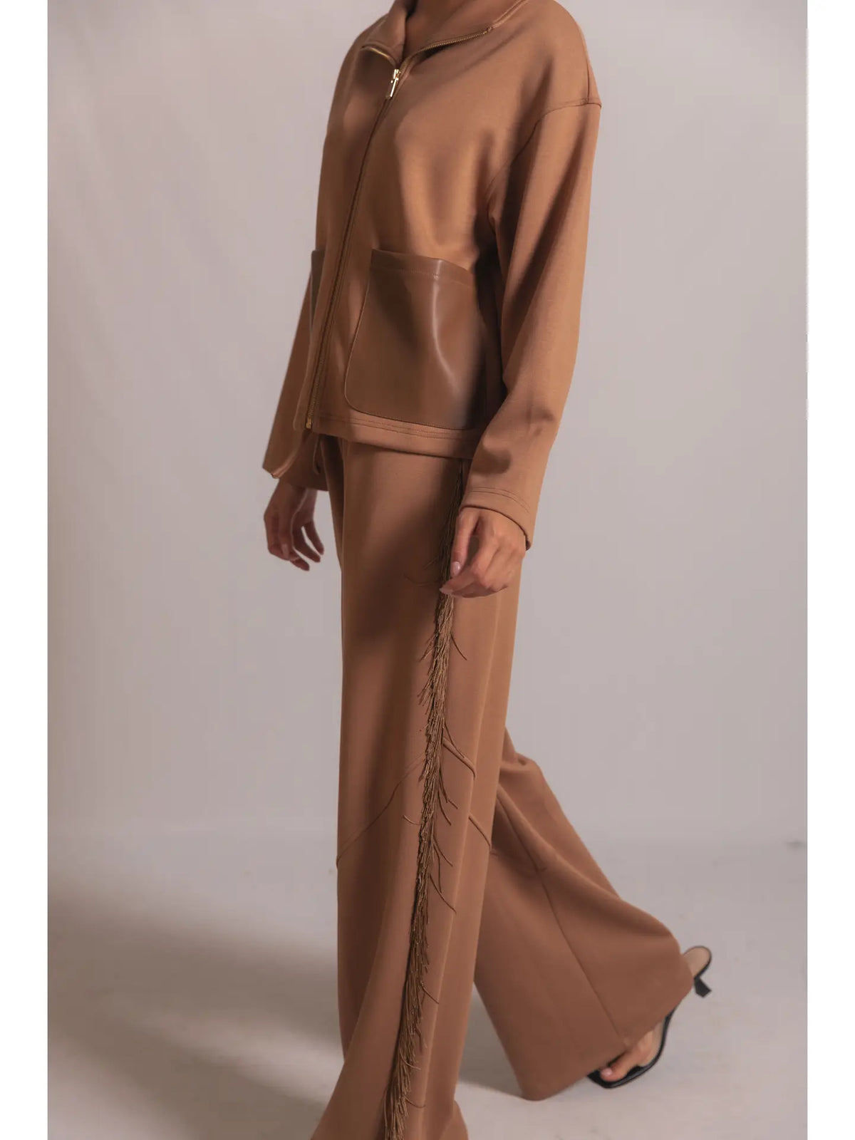 P.Cill Butter Modal Fringed Pants in Latte