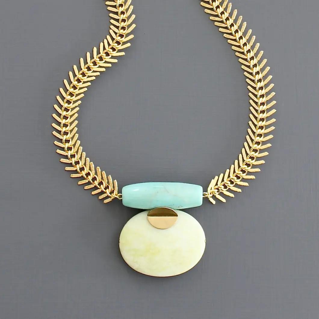 David Aubrey Turquoise and Lemon Herringbone Necklace