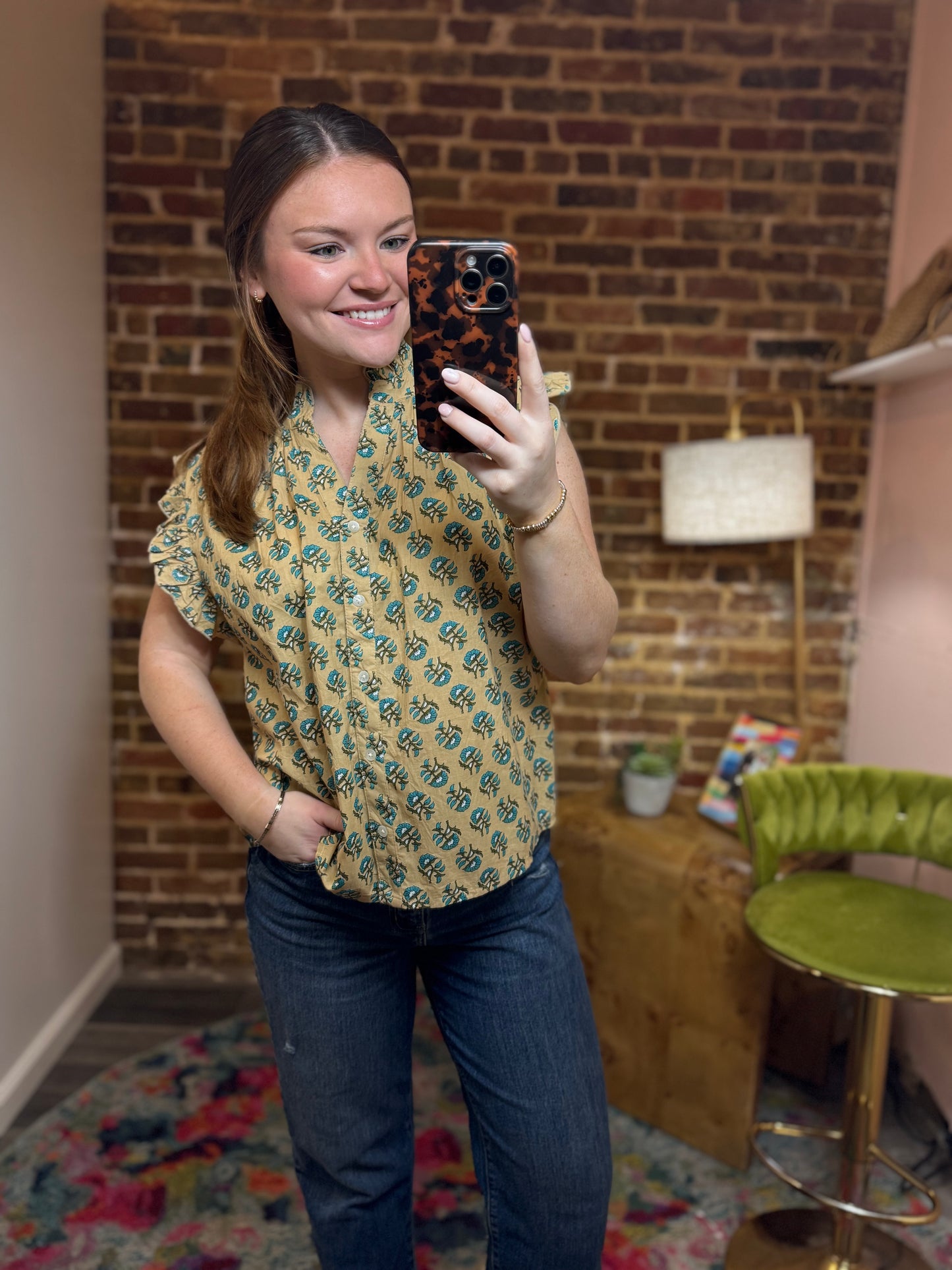 Natalie Floral Print Top in Taupe