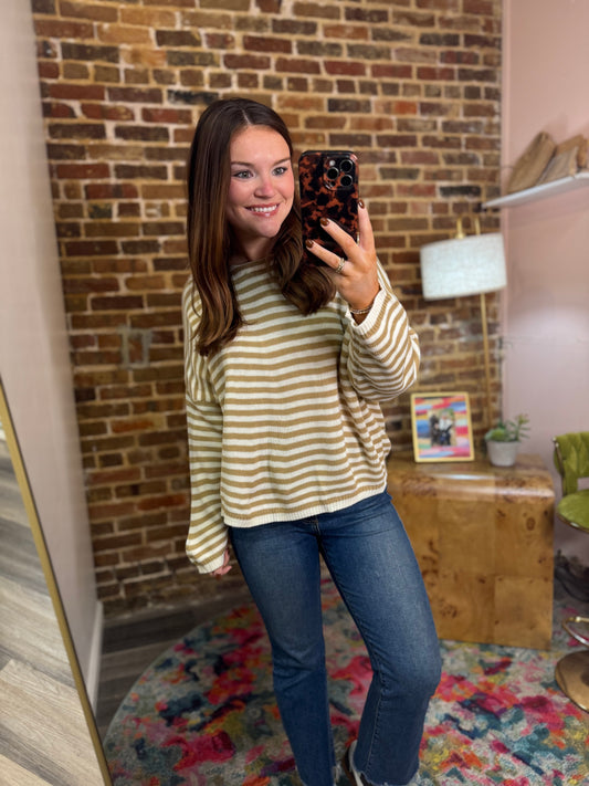 Brenda Sweater in Beige Stripes