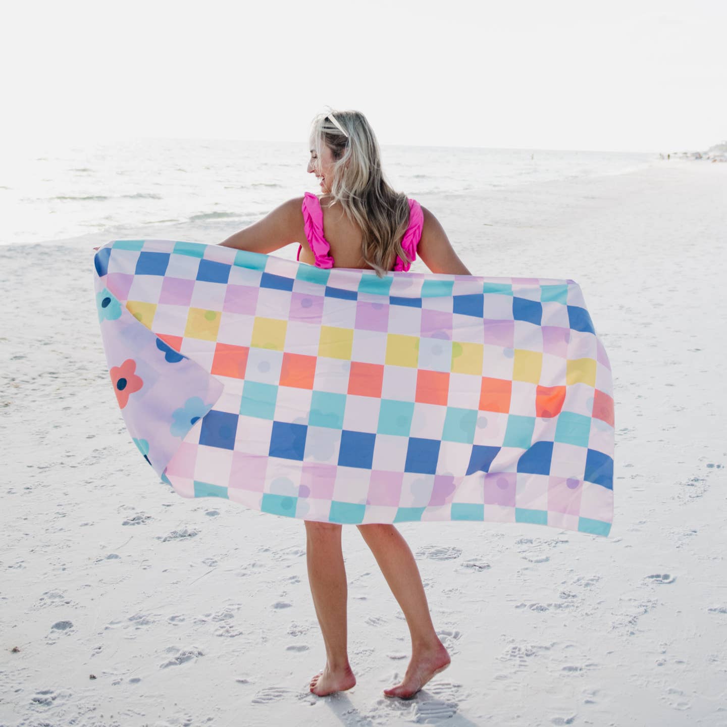 Flowers & Check Quick Dry beach towel
