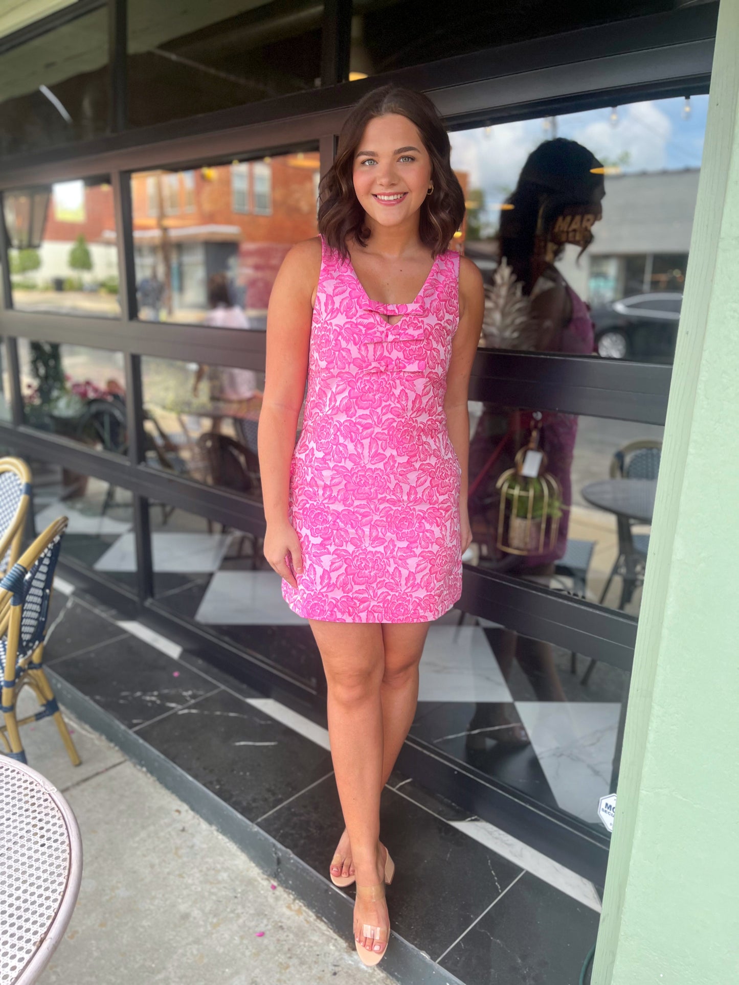 Claire Jacquard Dress in Pink Floral