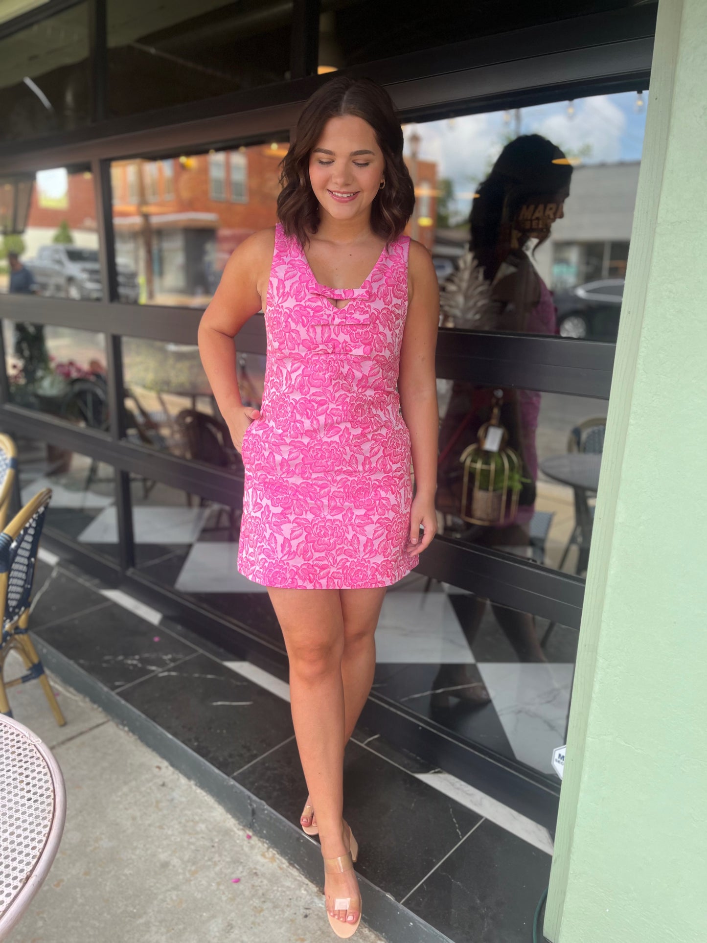 Claire Jacquard Dress in Pink Floral