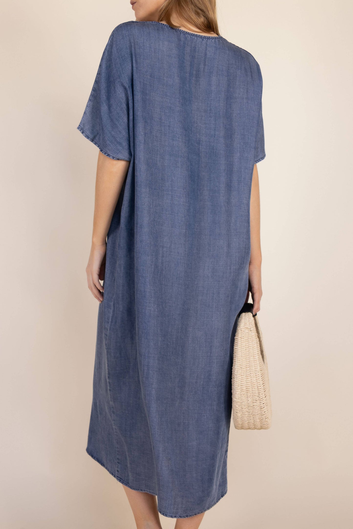 Tencel V-Neck Midi Dress