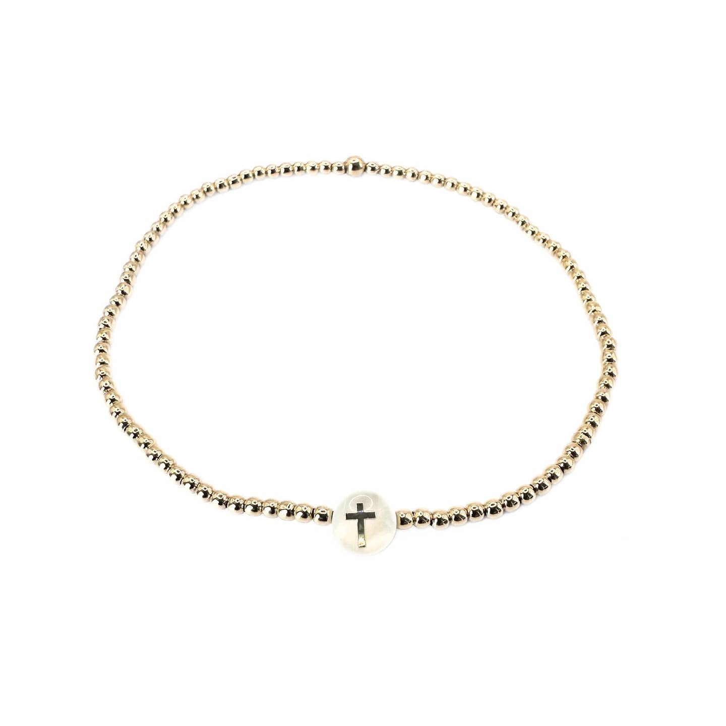 2mm Mother of Pearl Cross Bracelet