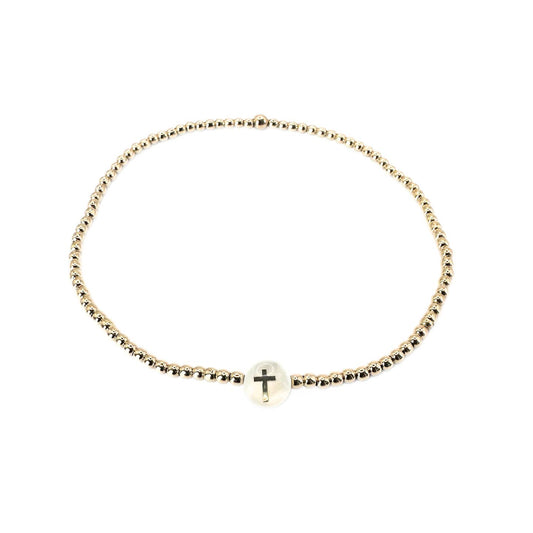 2mm Mother of Pearl Cross Bracelet