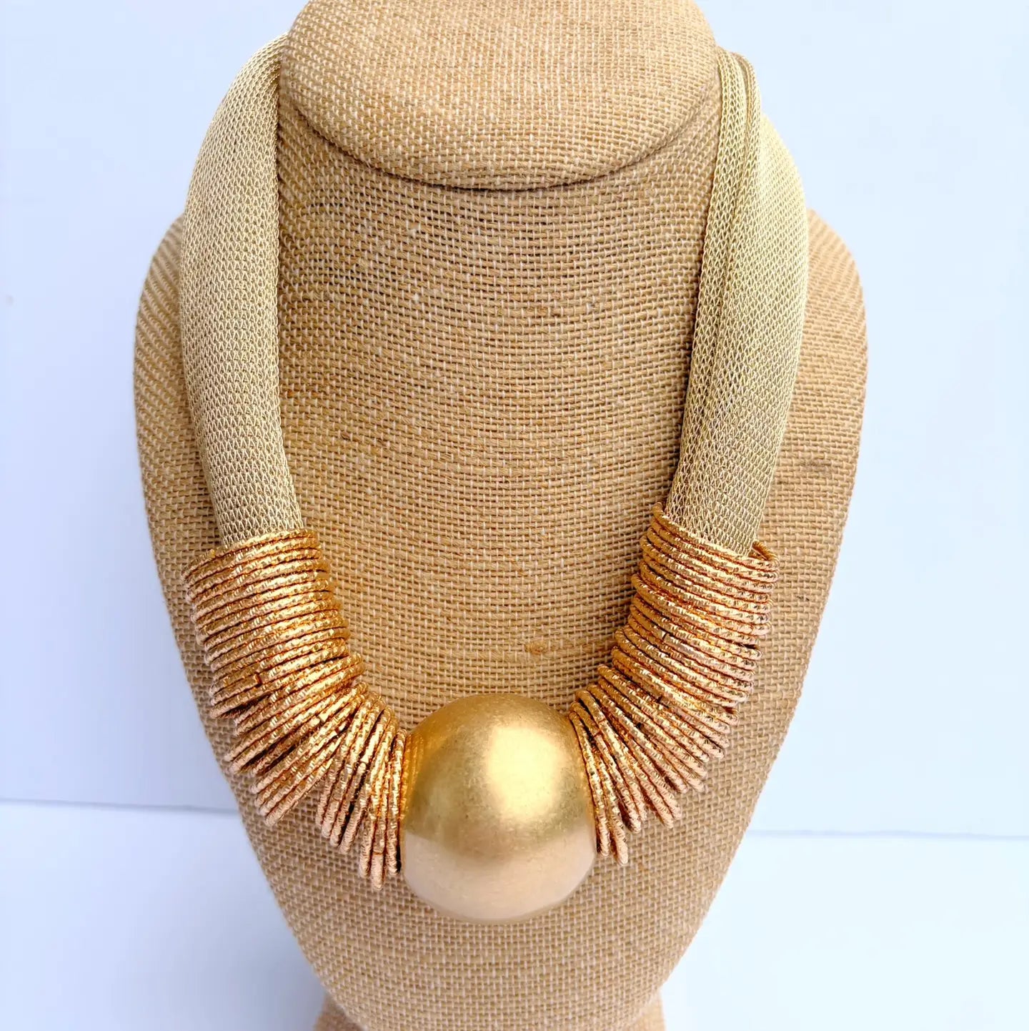 Katie Kollective Gold Mesh Metal Ball + Rings Necklace