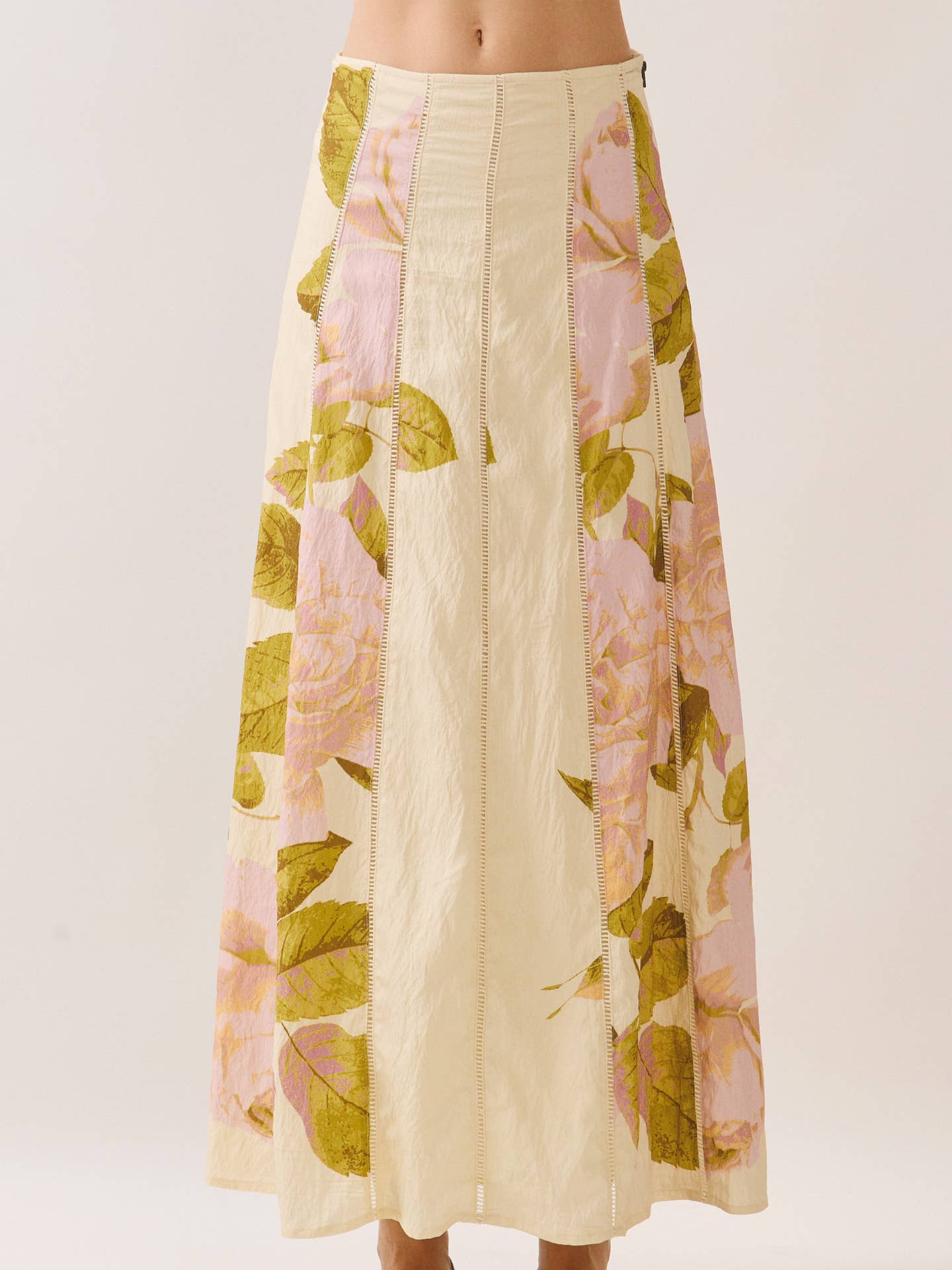 Floral Print Ladder Trim Maxi Skirt