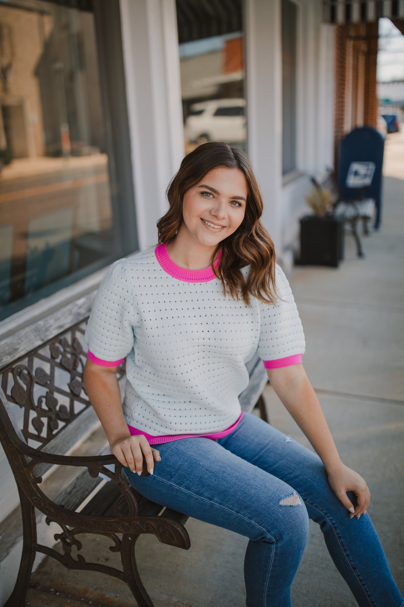 Sophia Sweater in Blue and Pink