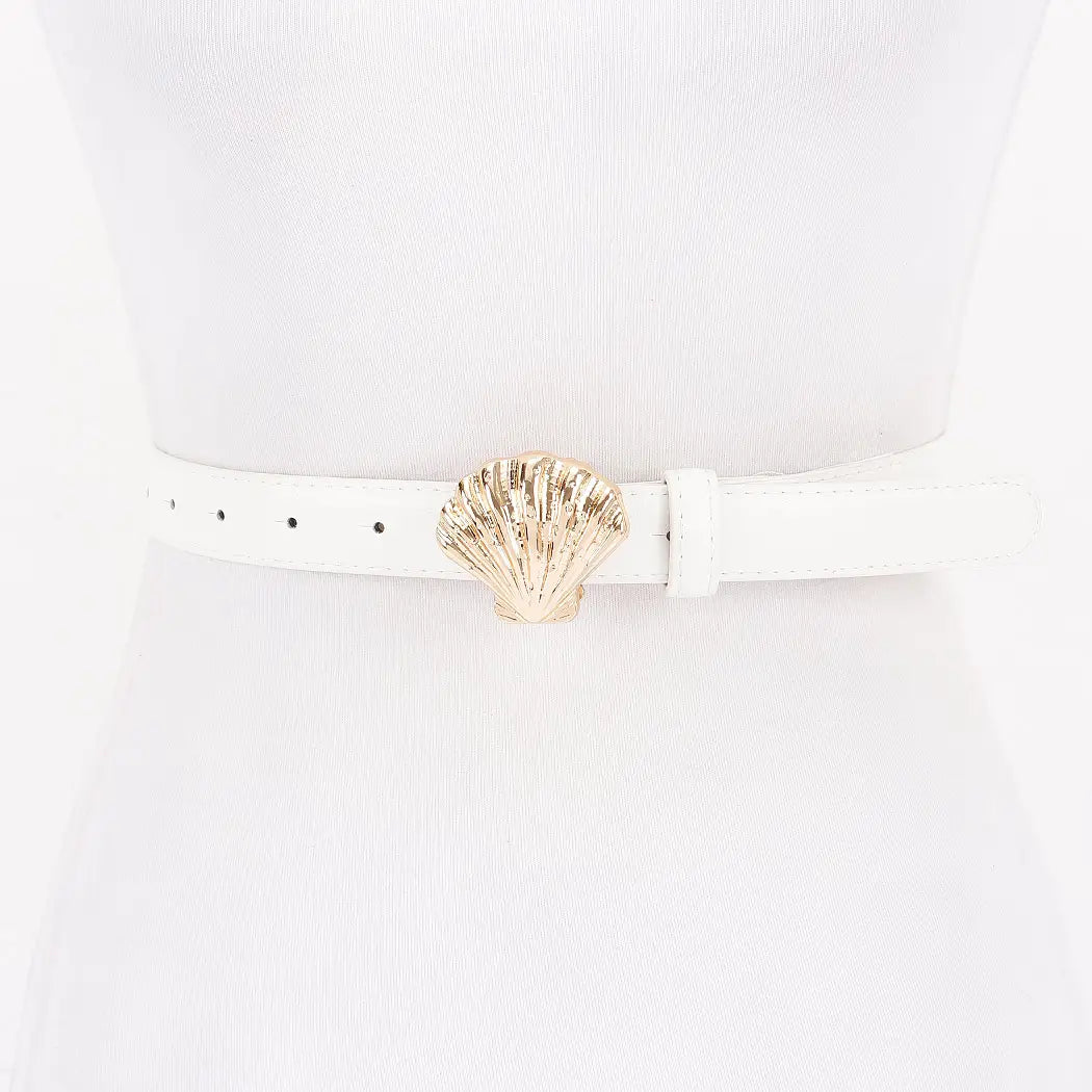 Faux Leather Metal Shell Buckle Belt