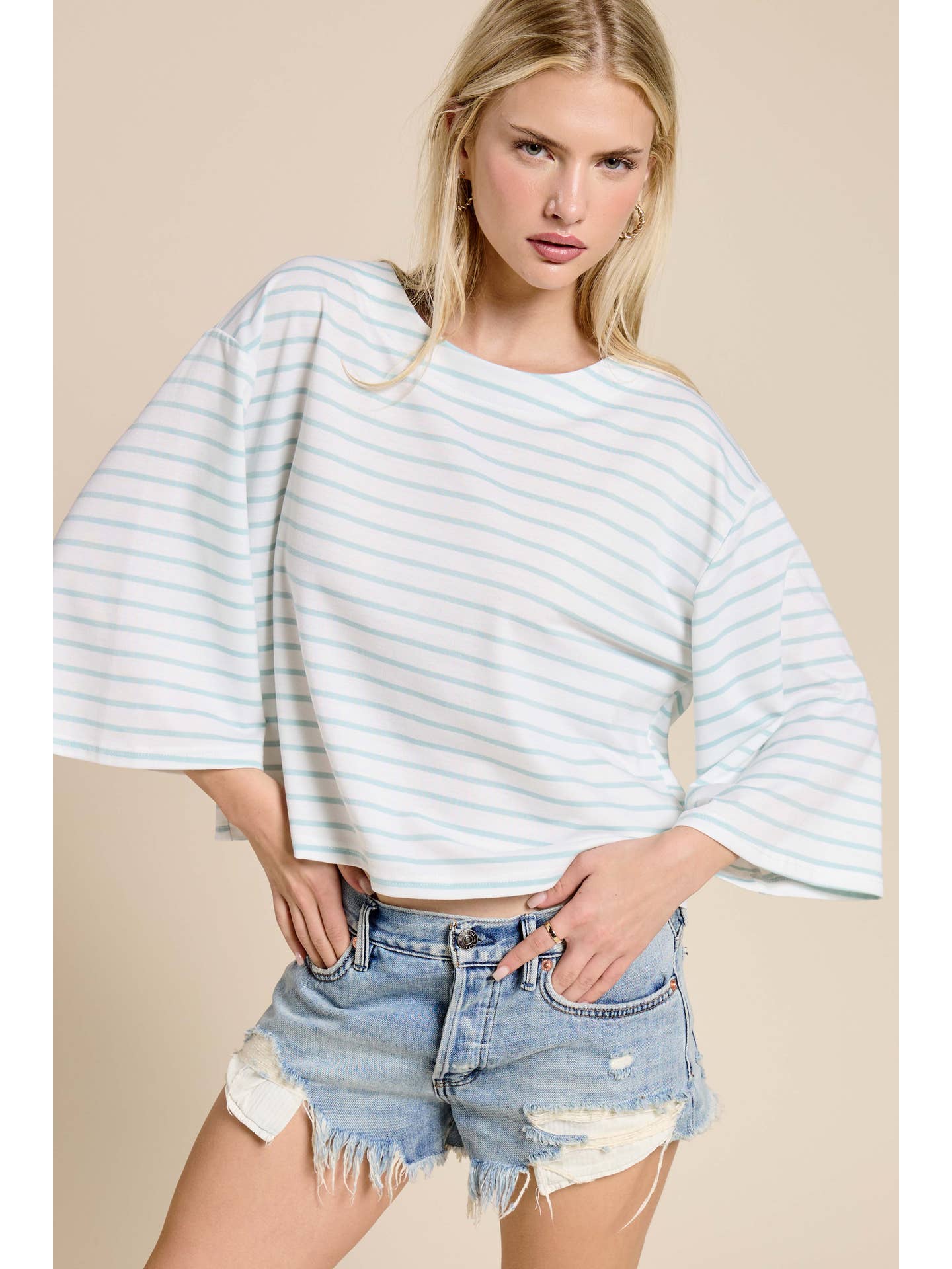 Bailey Striped Semi Crop Top in Mint