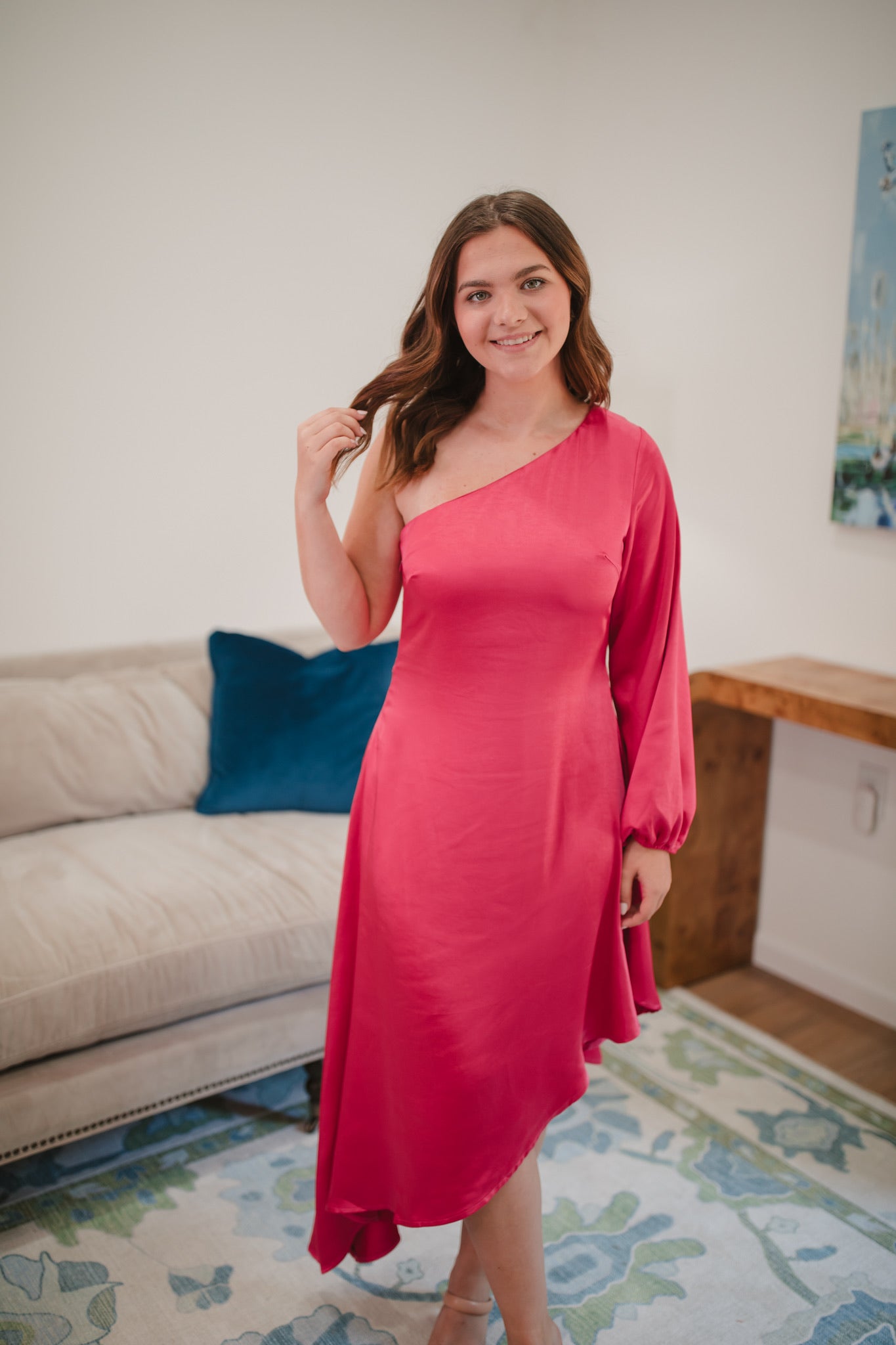 Gina One Shoulder Maxi in Fuschia