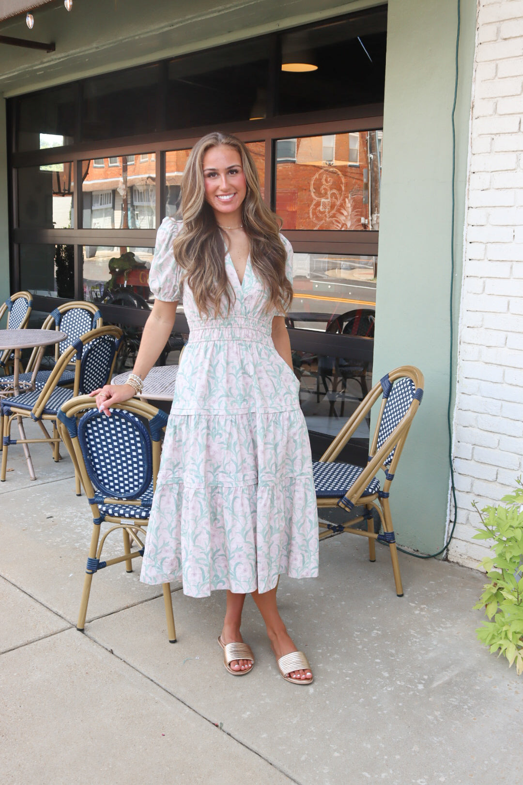 Olivia Midi Dress in Pink and Green Floral
