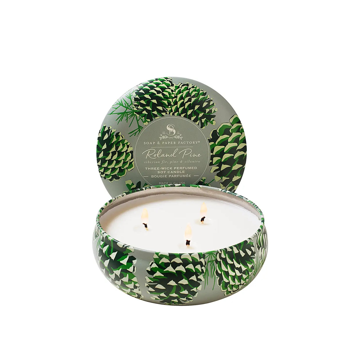 Roland Pine Three-Wick Tin Soy Candle