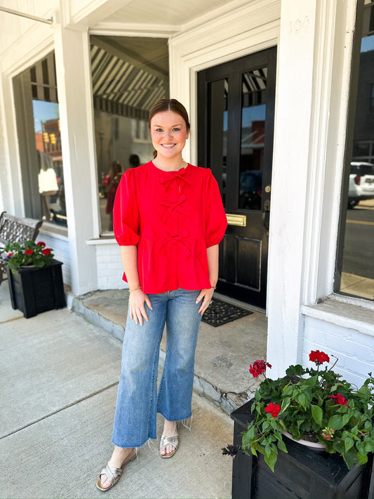 Kendall Poplin Top in Red