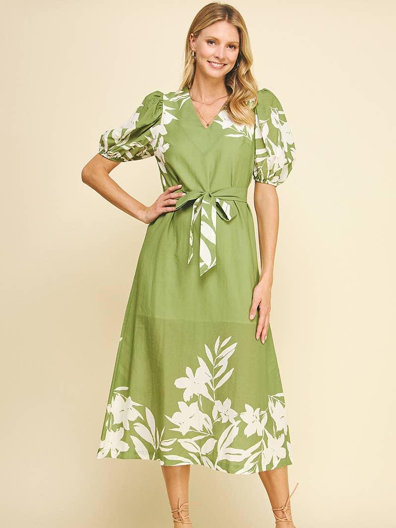 Caroline Midi in Olive Floral