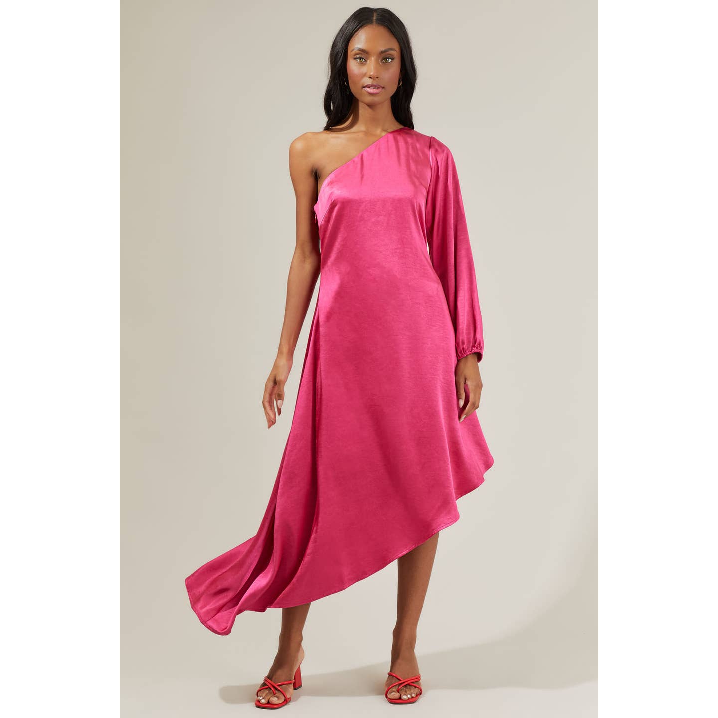 Gina One Shoulder Maxi in Fuschia