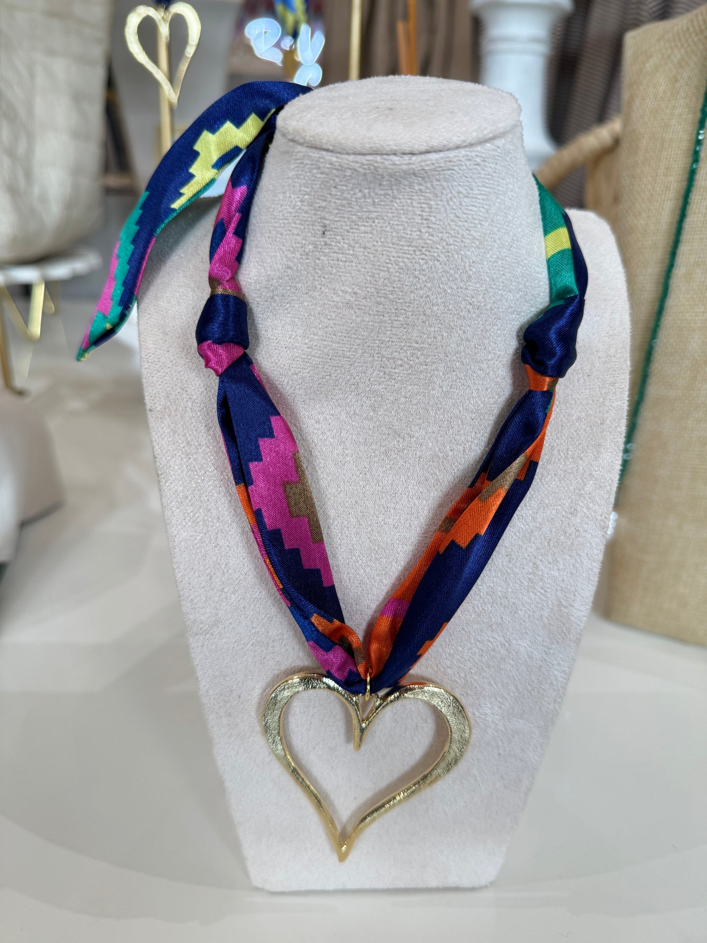Chunky Heart Scarf Necklace in Multicolor