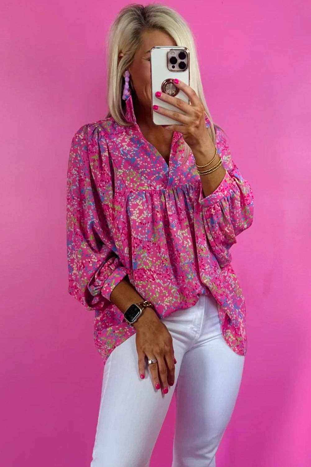 Abstract Print Babydoll Blouse