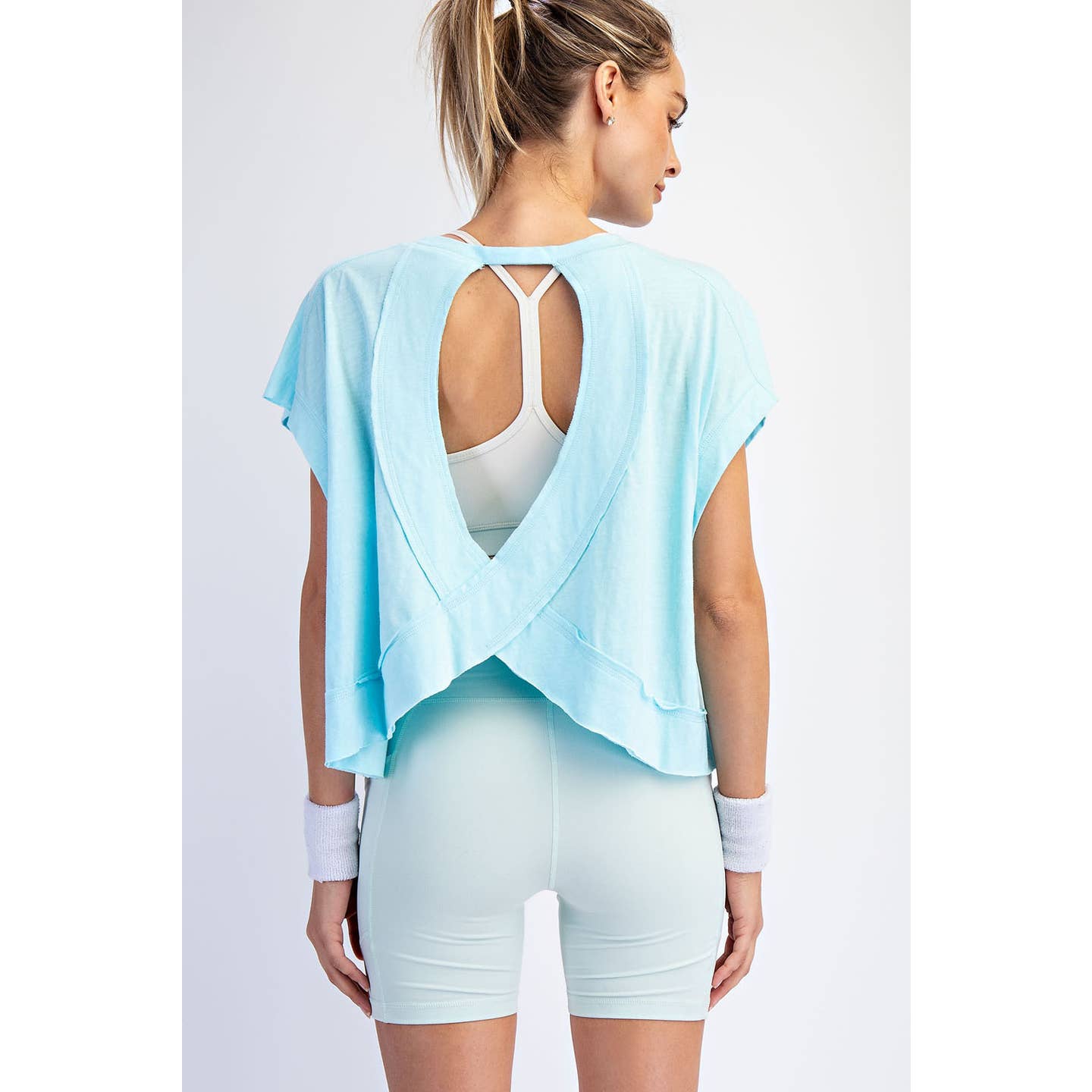 Cotton Open Back Top in Fresh Blue