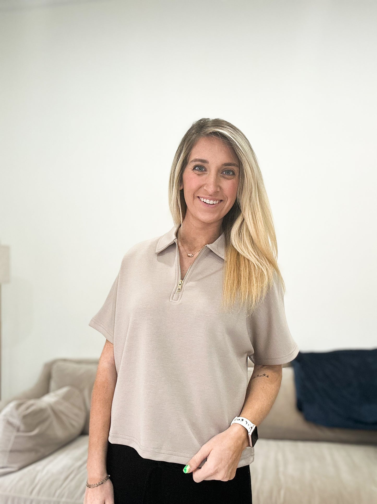 Libby Quarter Zip Top in Taupe