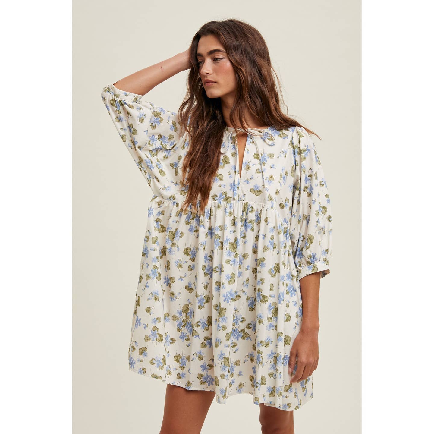 Anna Babydoll Dress in Blue Floral