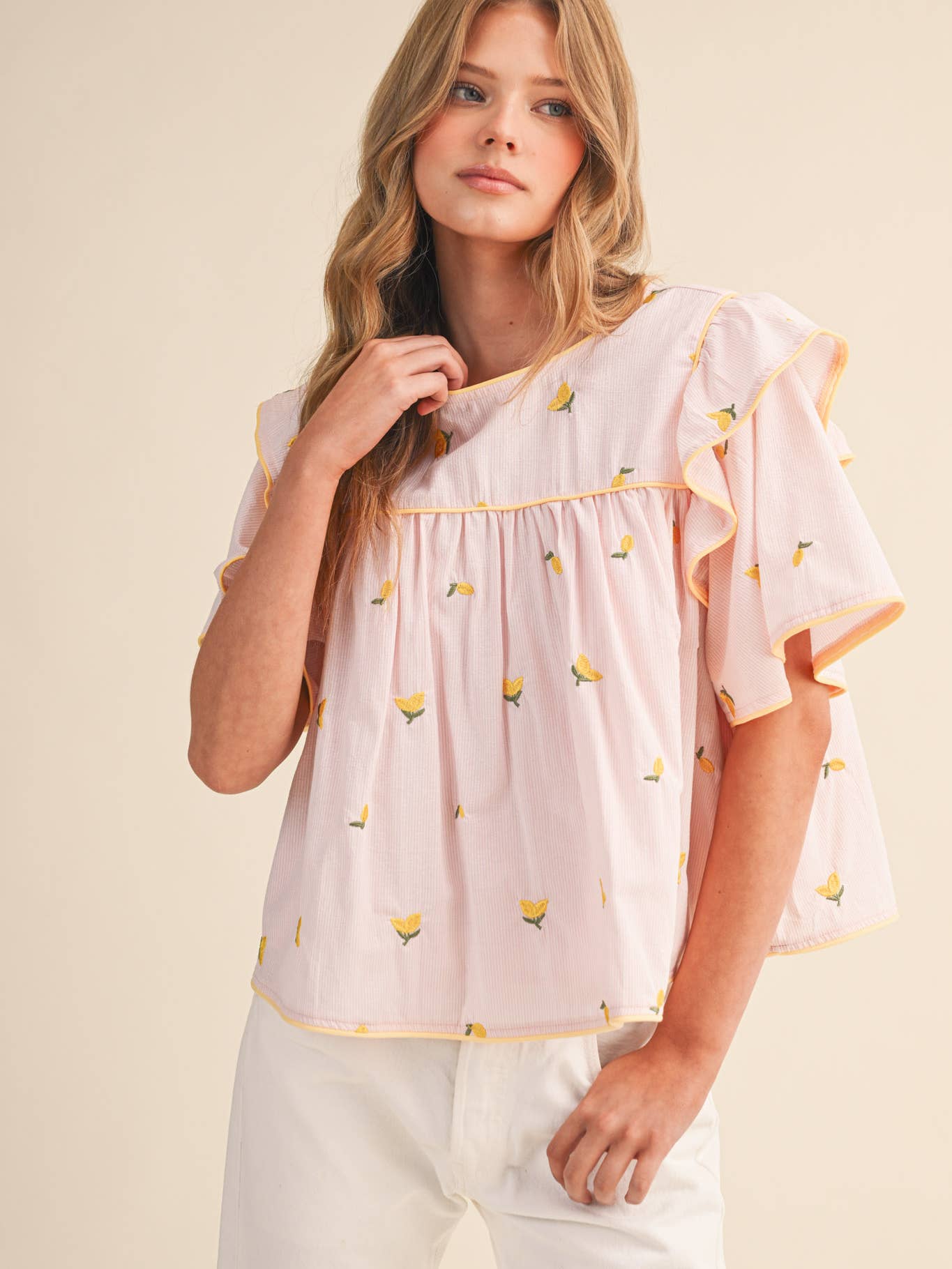 Lemon Embroidered Top
