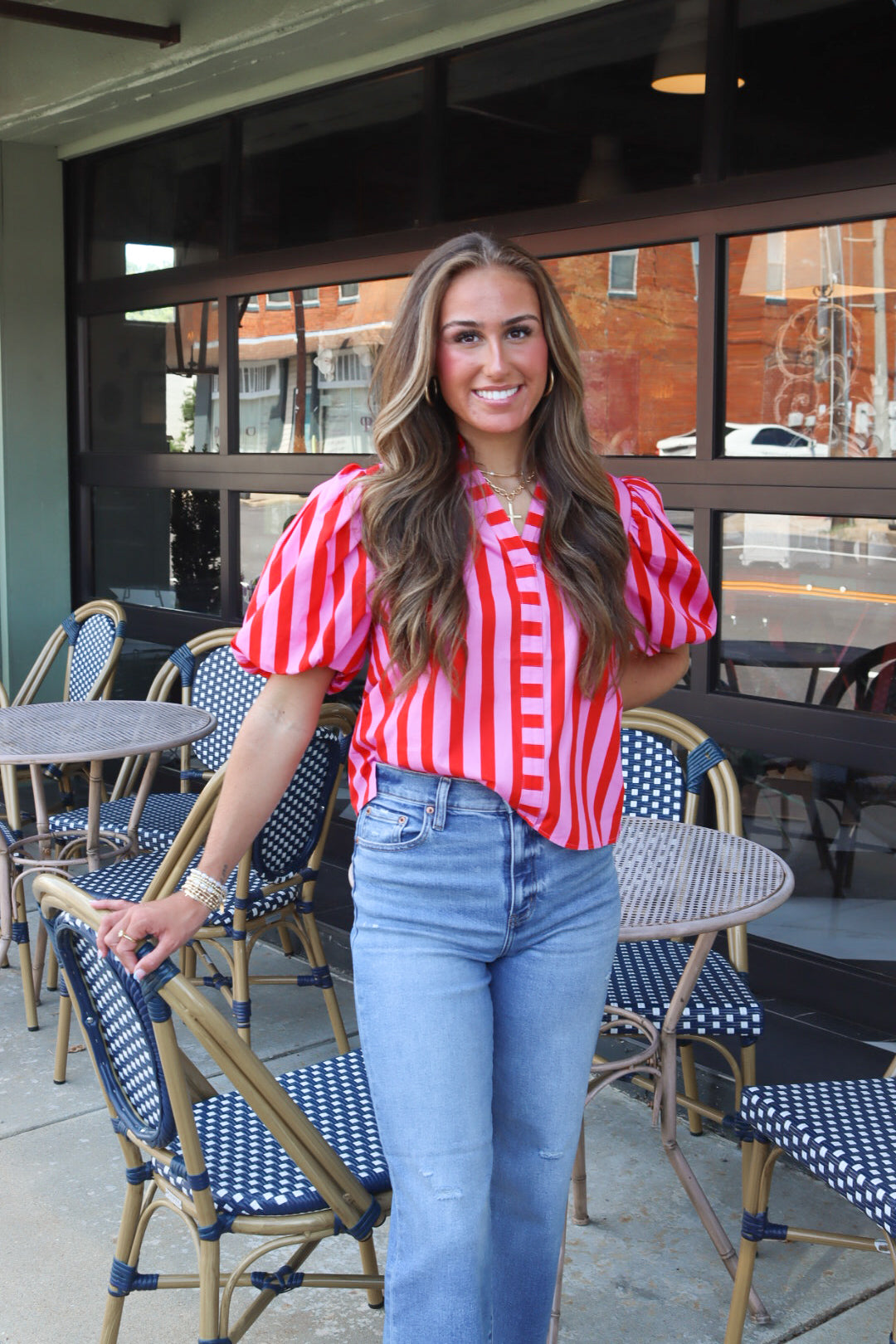 Miley Top in Pink and Red Stripe