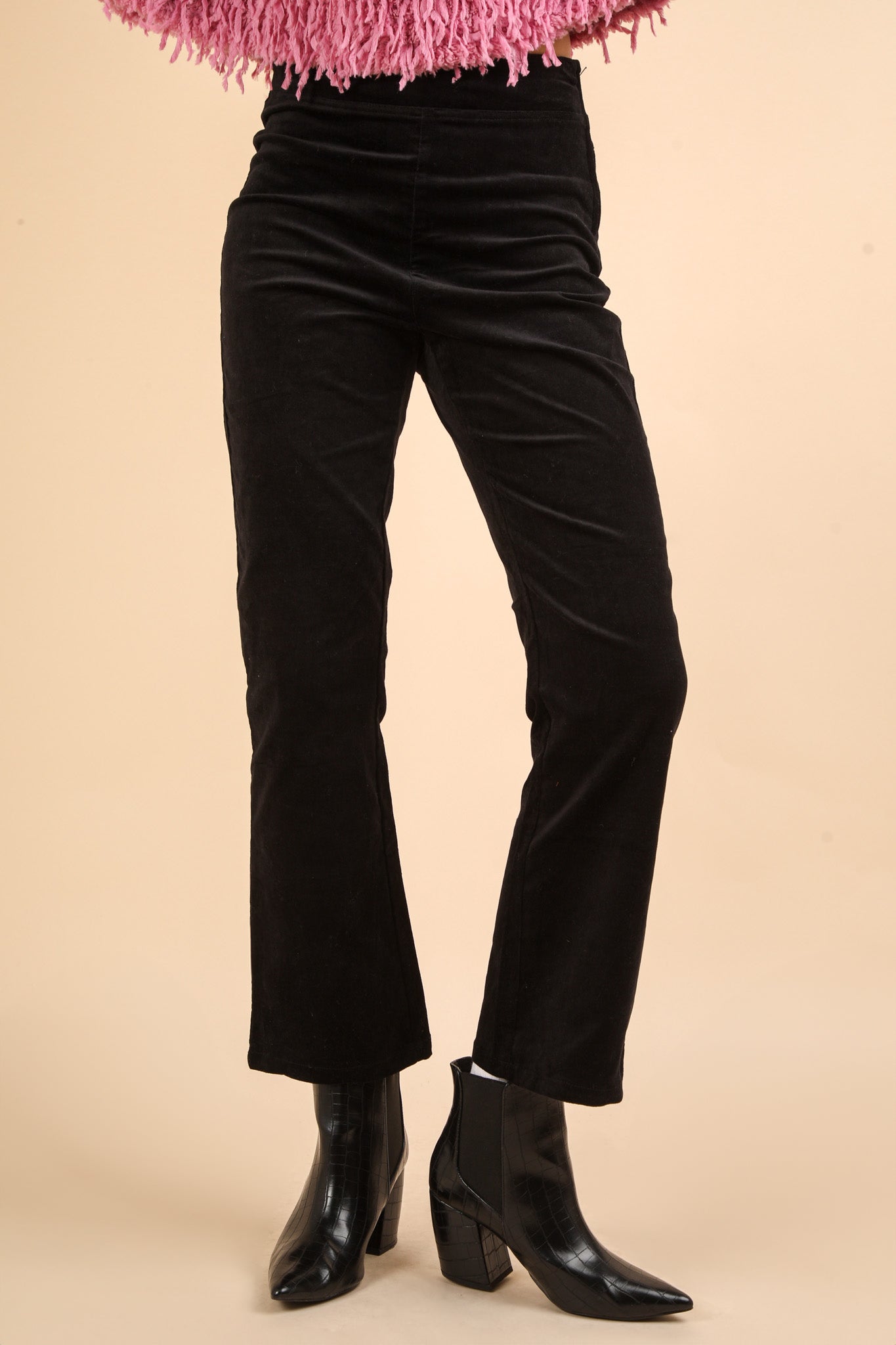 Velvet Boot Cut Pants in Black