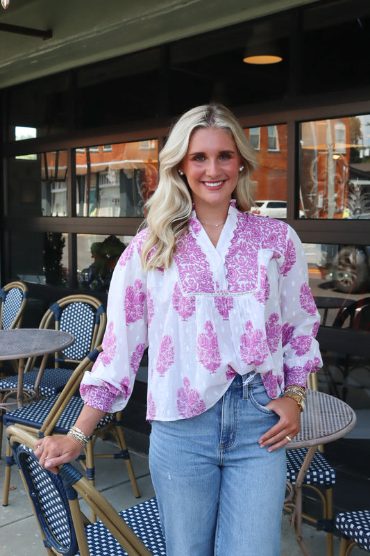Libby Top in Fuchsia Floral