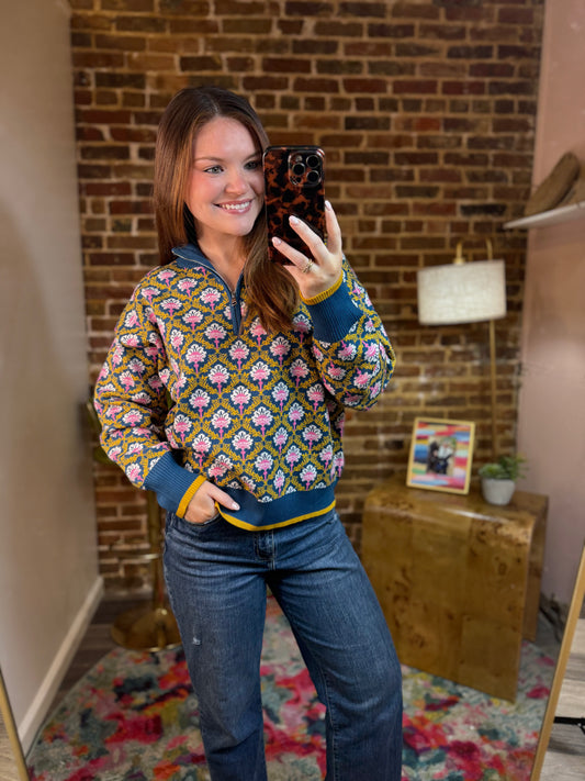 Betty Quarter Zip in Peacock Multi