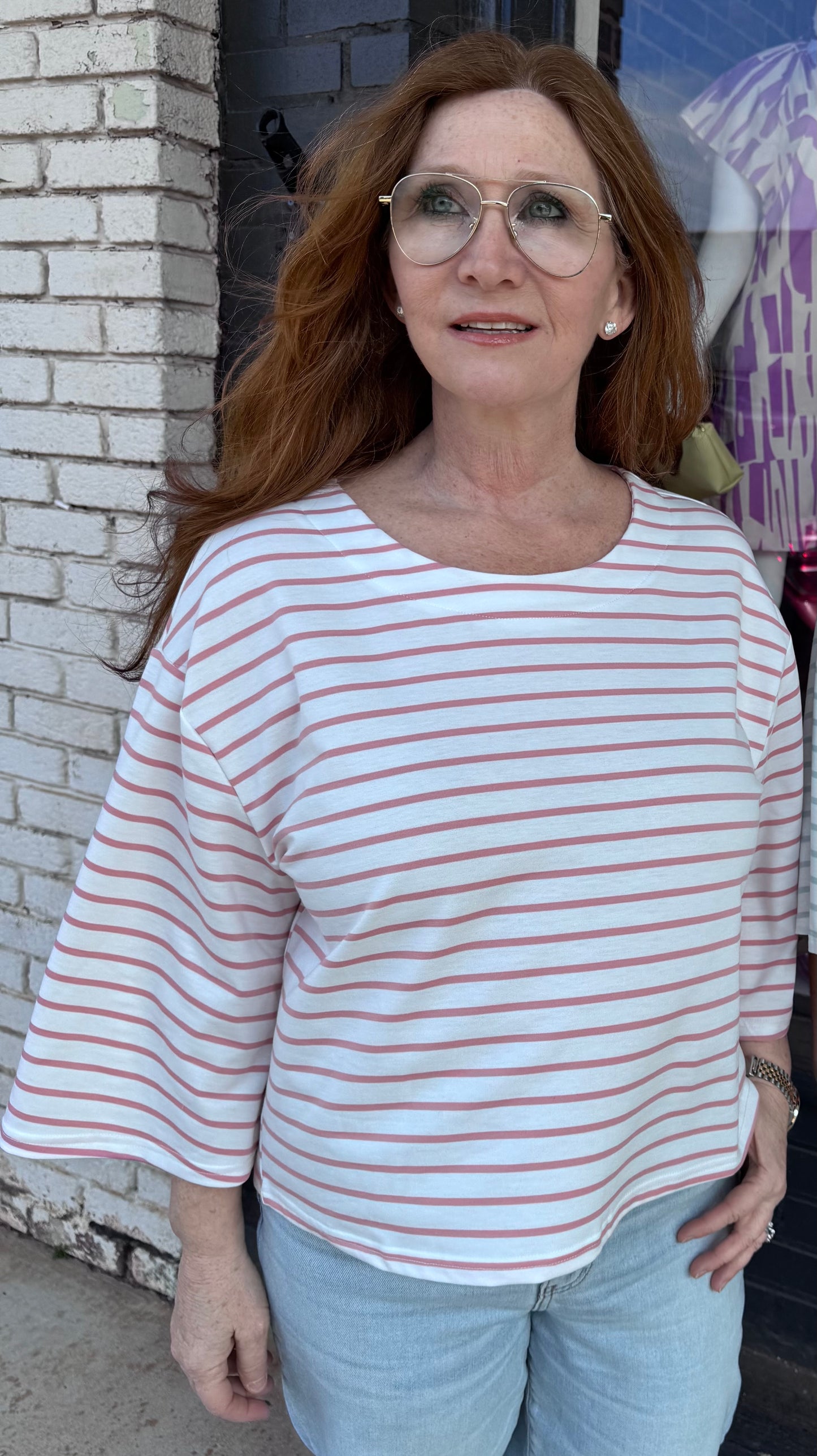 Bailey Striped Semi Crop Top in Blush