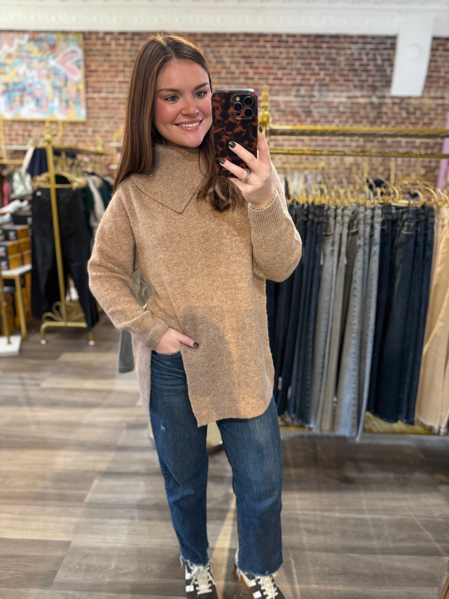 Izzie Asymmetrical Sweater in Mocha