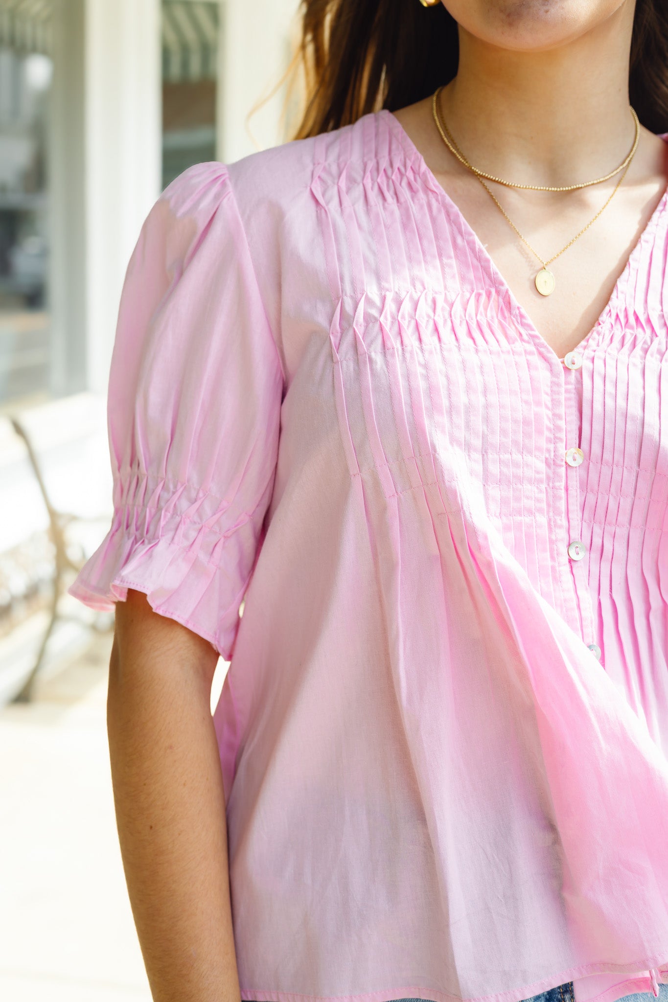 Tucked Detail Button Down Blouse Top