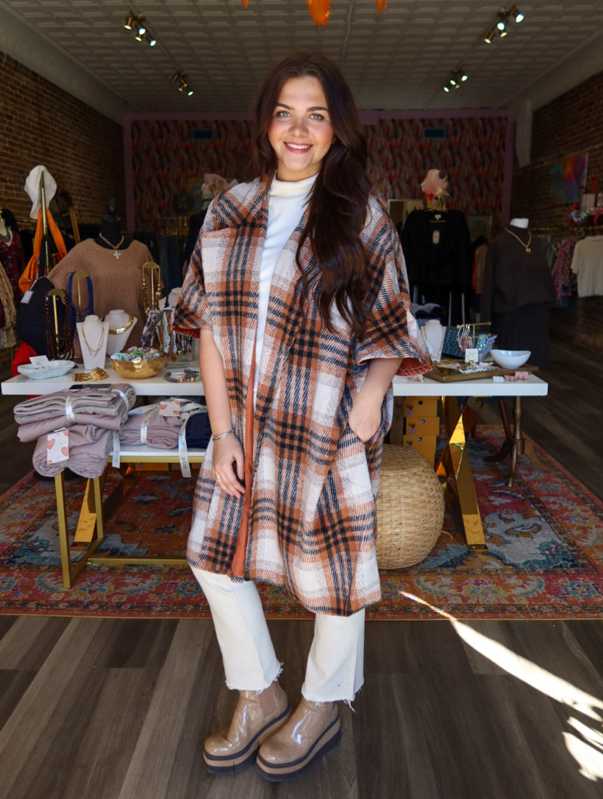 Rachel Midi Coat in Rust Plaid