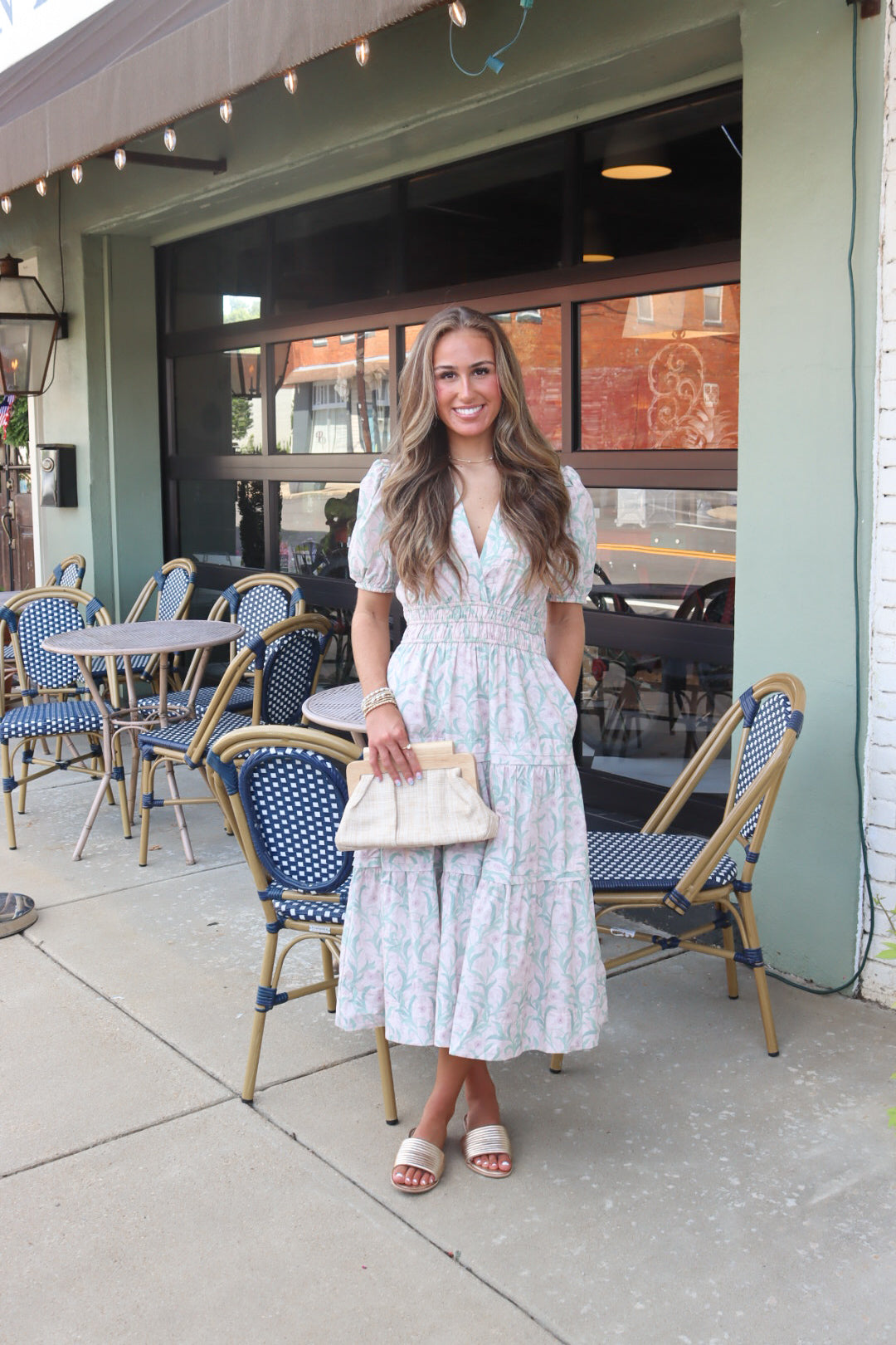 Olivia Midi Dress in Pink and Green Floral