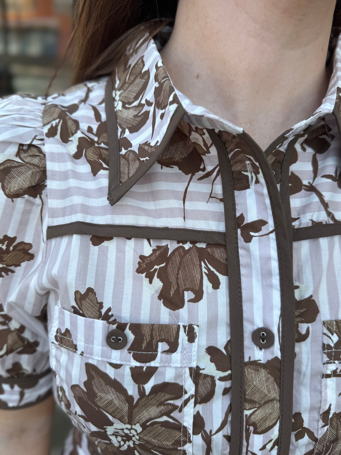 Megan Mini in Brown Floral Stripes