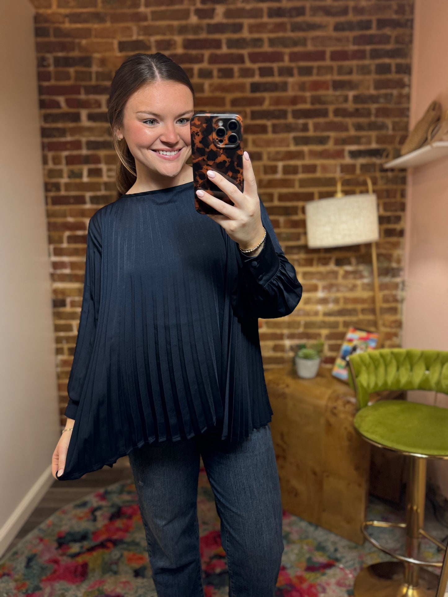 Lainey Pleated Top in Indigo