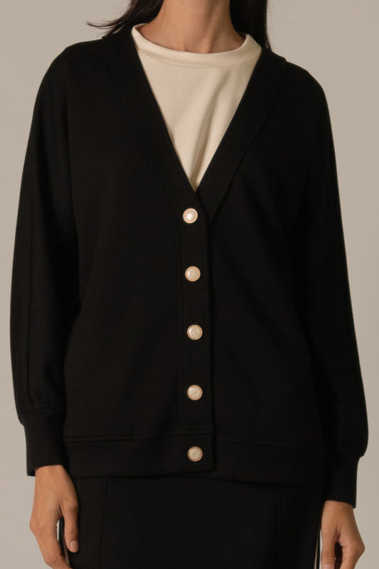 Hallie Pearl Button Cardigan in Black