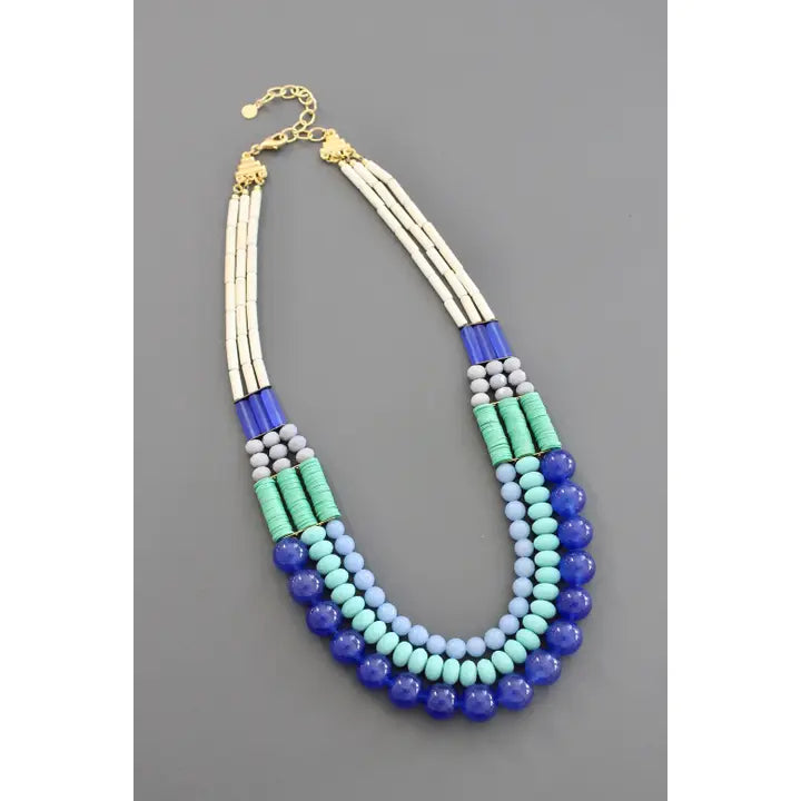 Cobalt and Turquoise Triple Strand Necklace