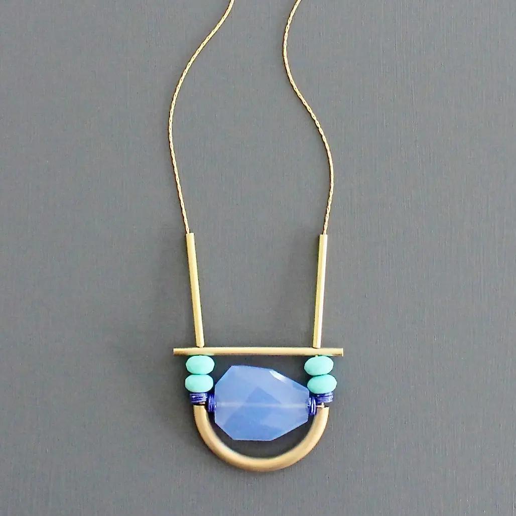 David Aubrey Turquoise and Lavender Geometric Necklace