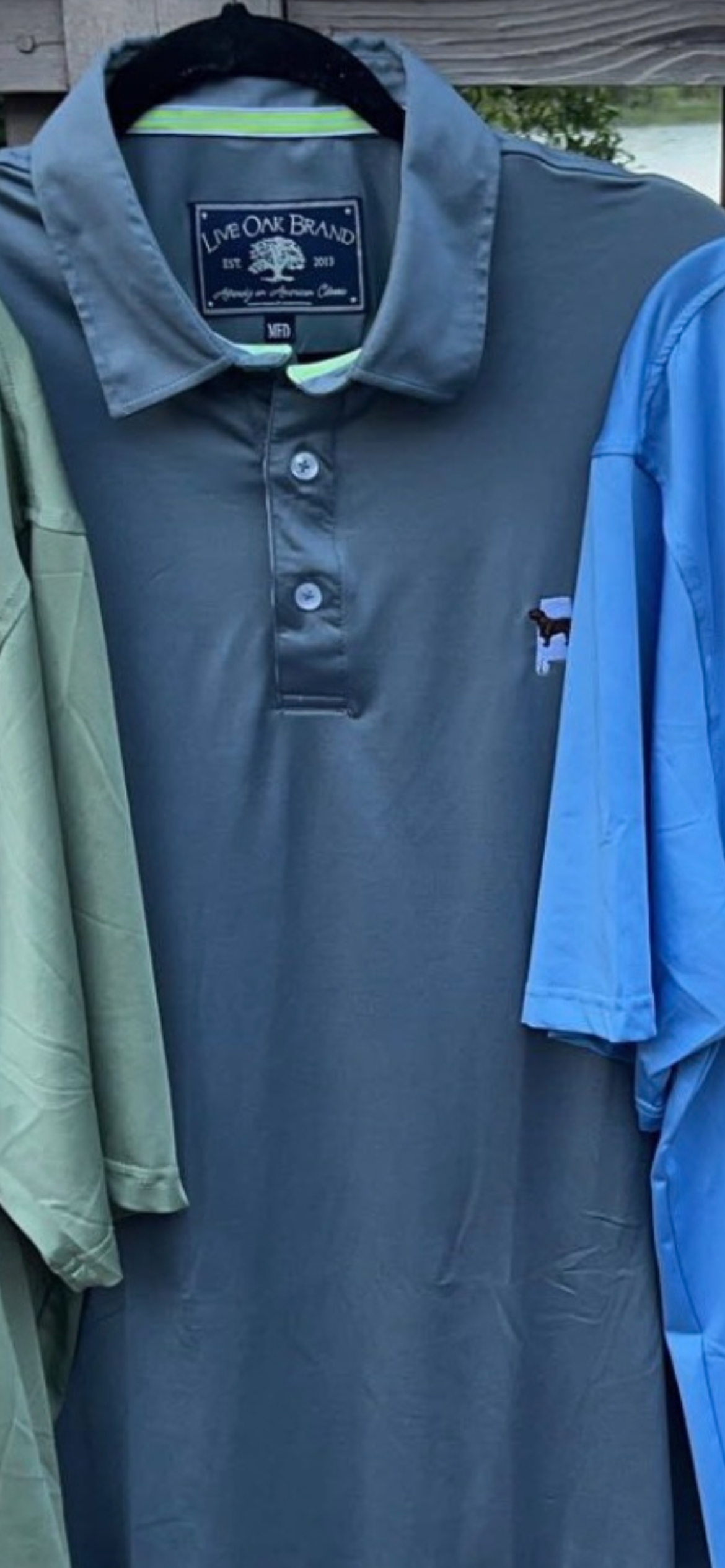 Slate Grey Performace Polo with River and Co logo