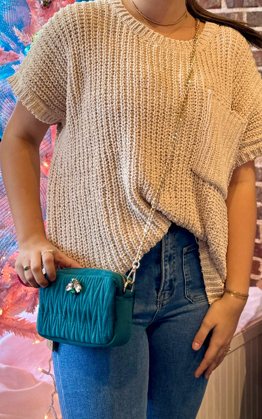 Teal Velvet Rivington Purse