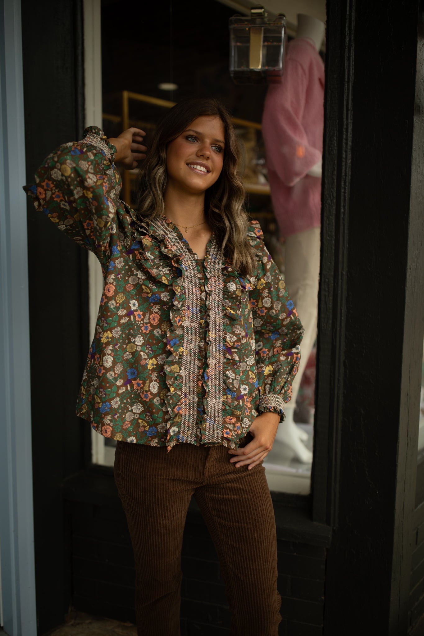 Hallie Top in Brown Floral