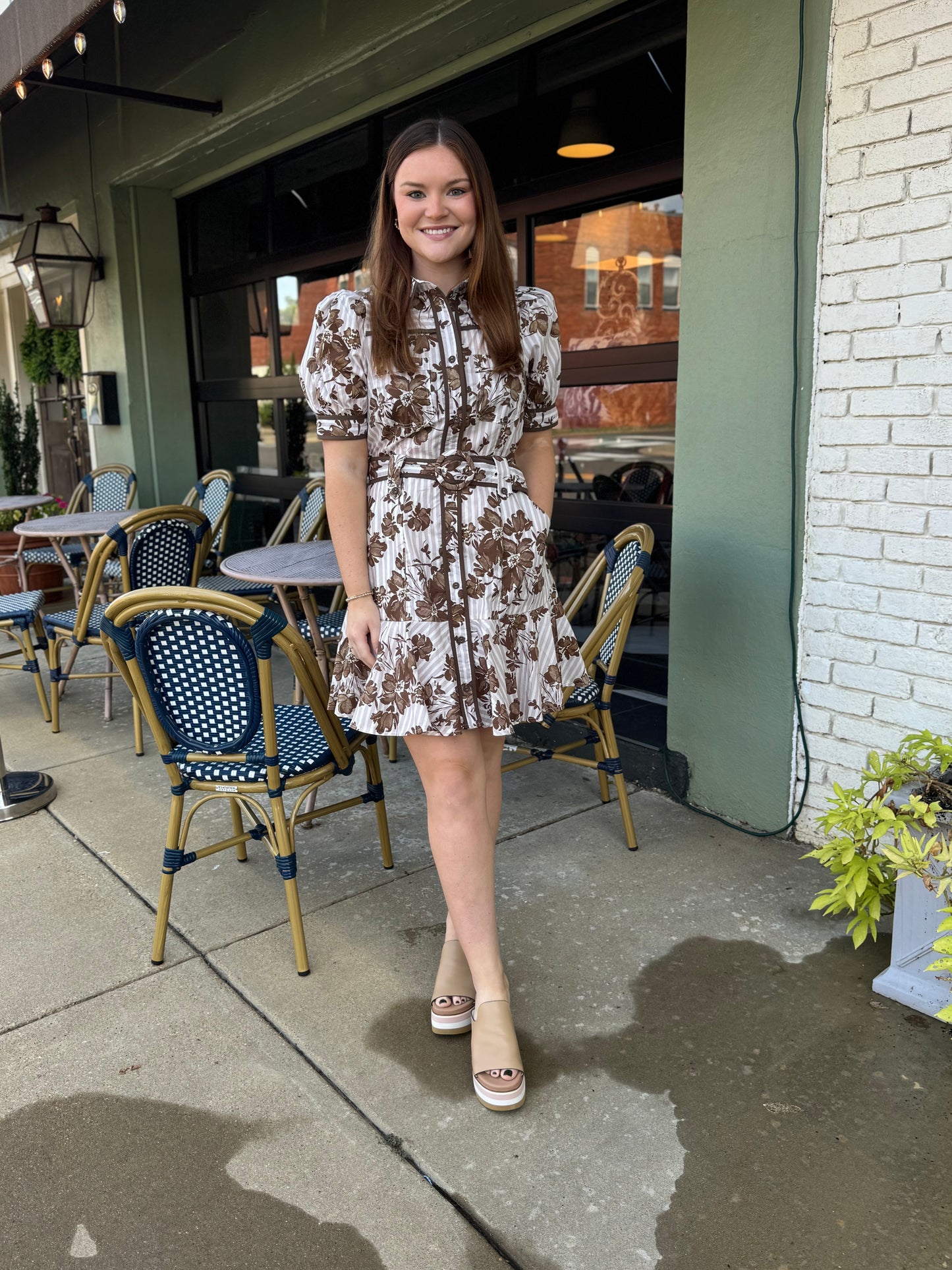 Megan Mini in Brown Floral Stripes