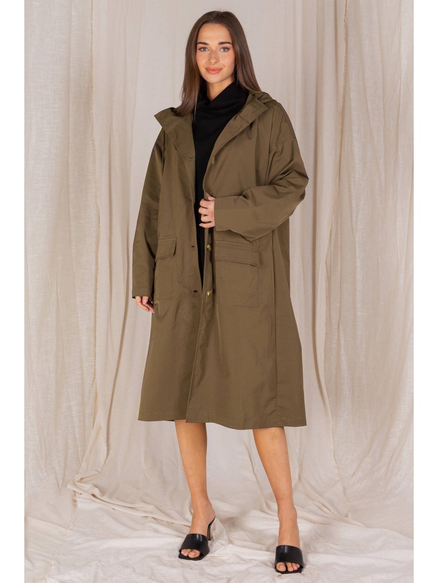 Water Resistant Midi Length Hooded Jacket