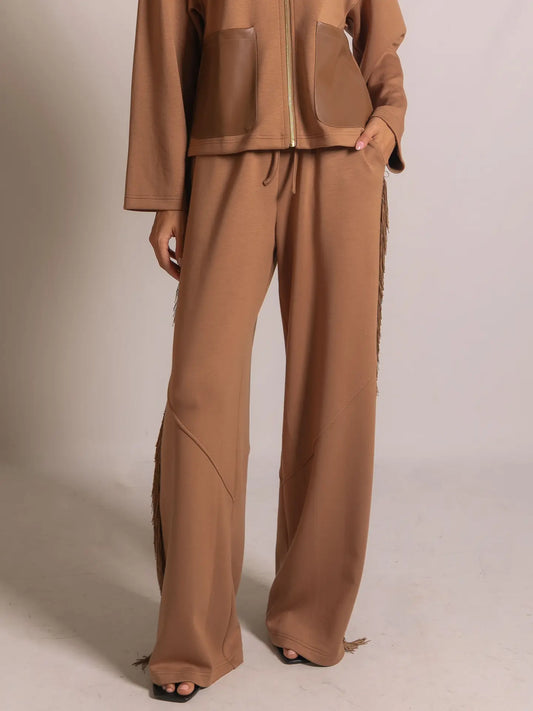 P.Cill Butter Modal Fringed Pants in Latte