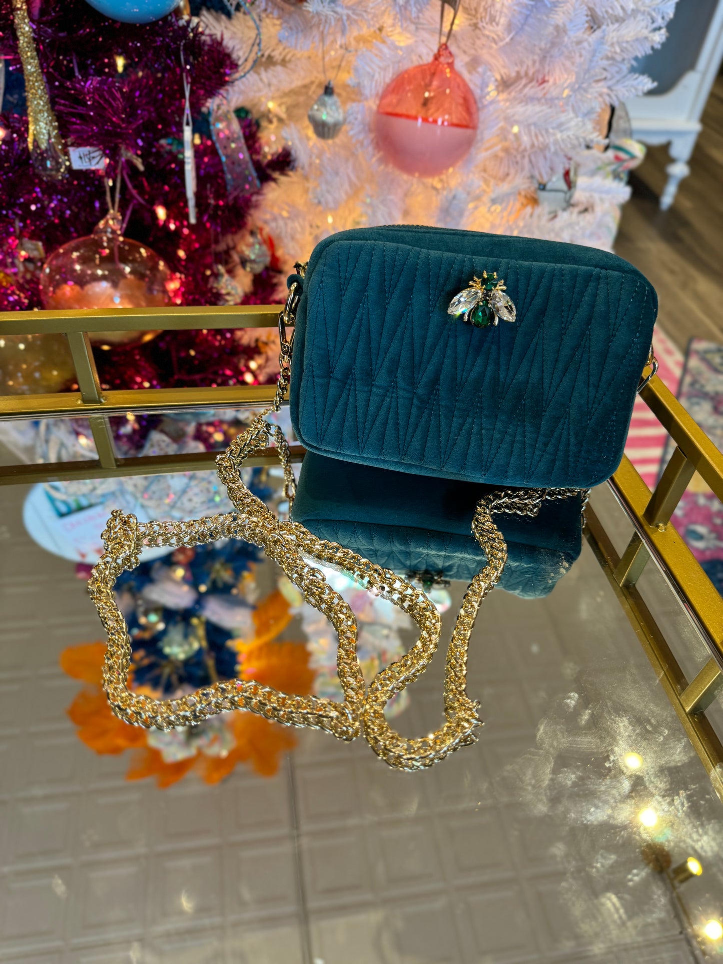 Teal Velvet Rivington Purse