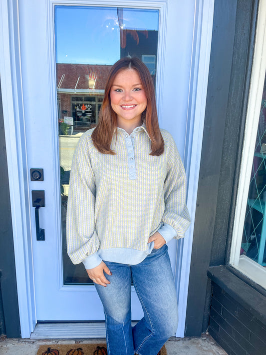 Grace Buttoned Henley Neck Top in Lime