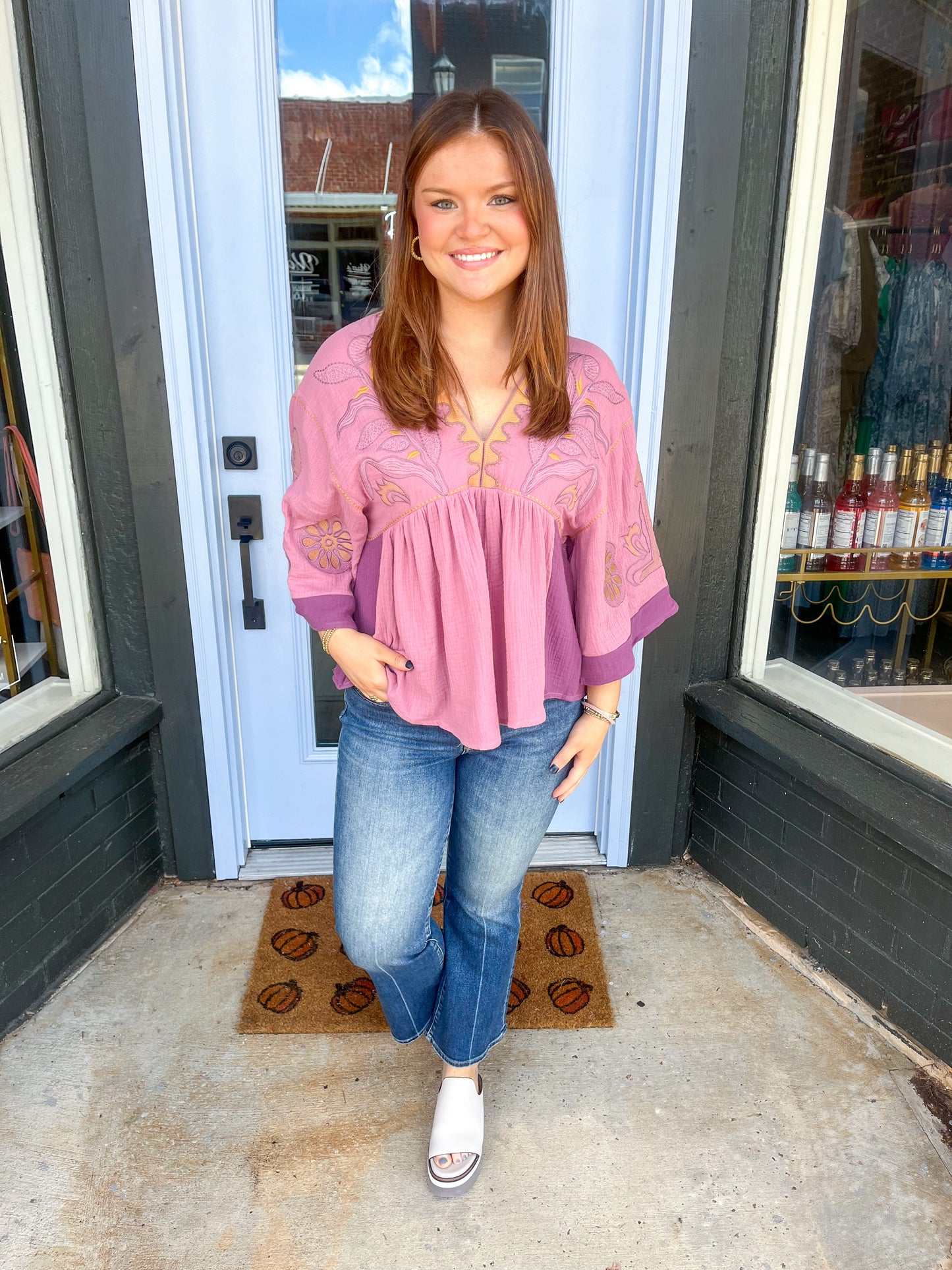 Taylor Embroidered Top in Pink